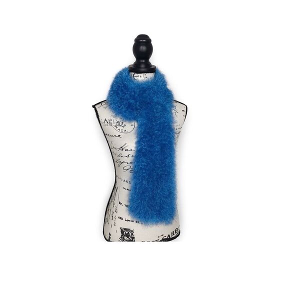 Blue Fuzzy Handmade Scarf | Soft Fluffy Knit Winter Wrap - Picture 1 of 3